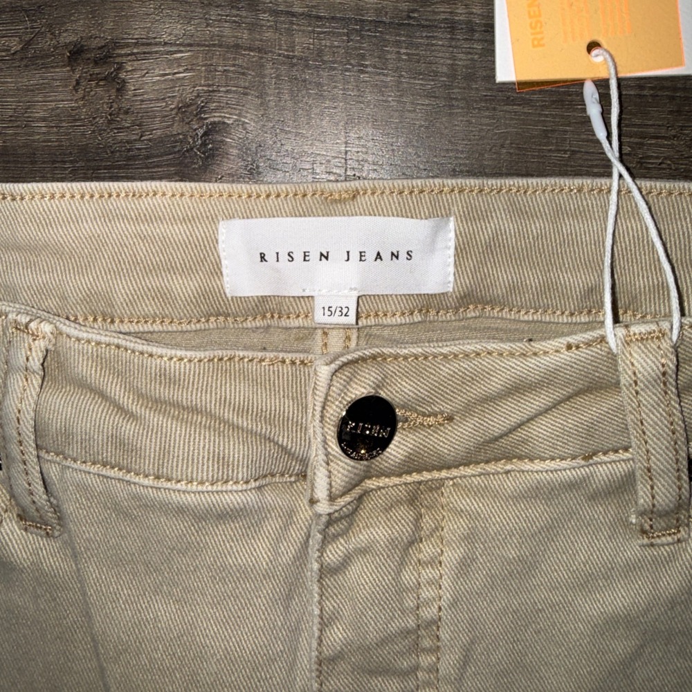 RISEN Womens 15/32 Beige Straight Leg Cargo Jeans Stretch Denim NWT - Picture 8 of 8